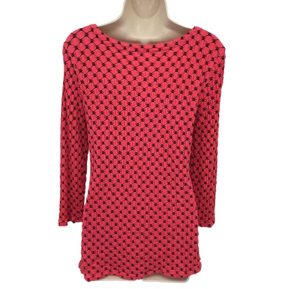 Tianello Womens Red Smocked Long Sleeve Semi Fitted Scooped Neck Blouse Size M - Picture 4 of 6